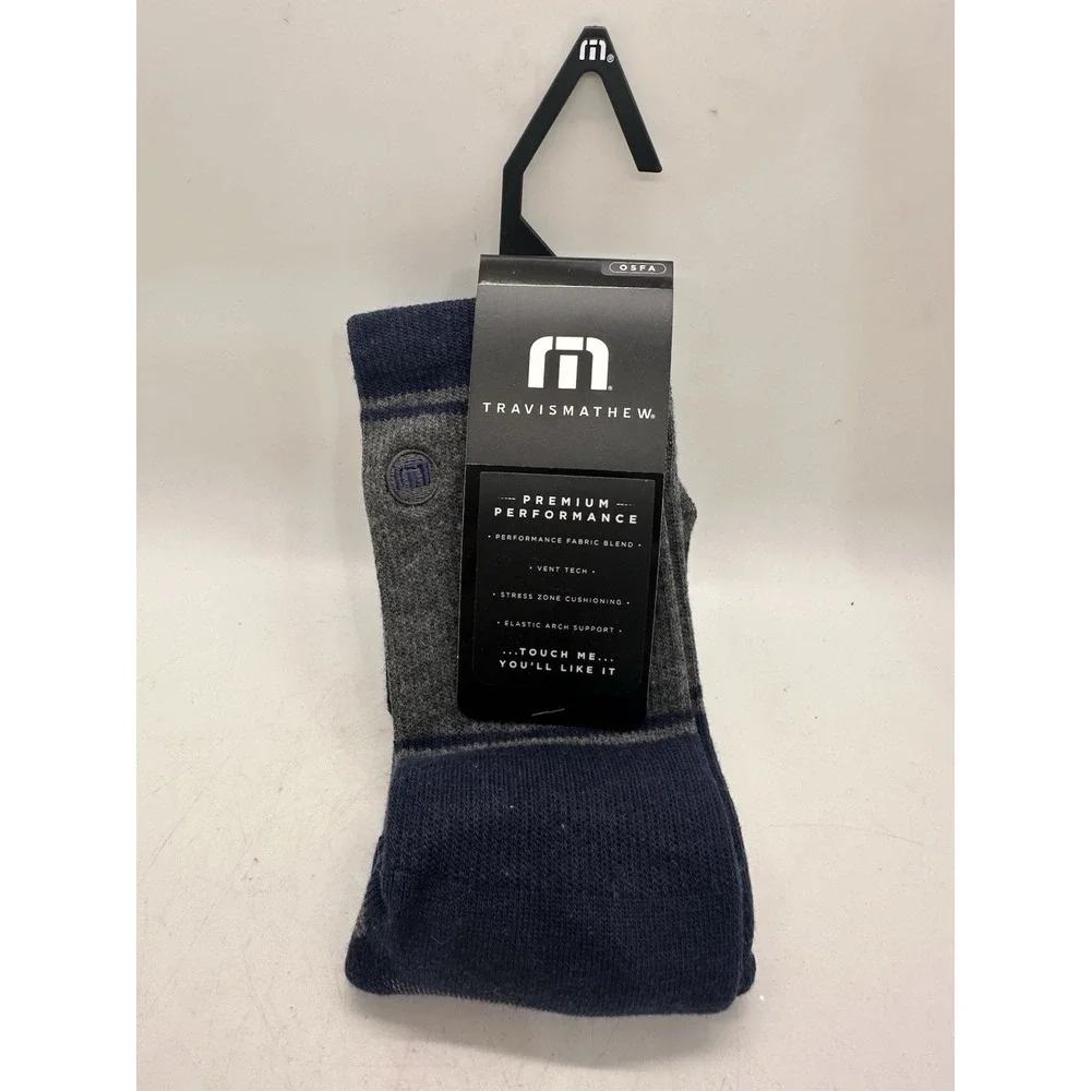 TravisMathew Baja 2.0 Premium Performance Crew Socks Navy Gray OS NWT